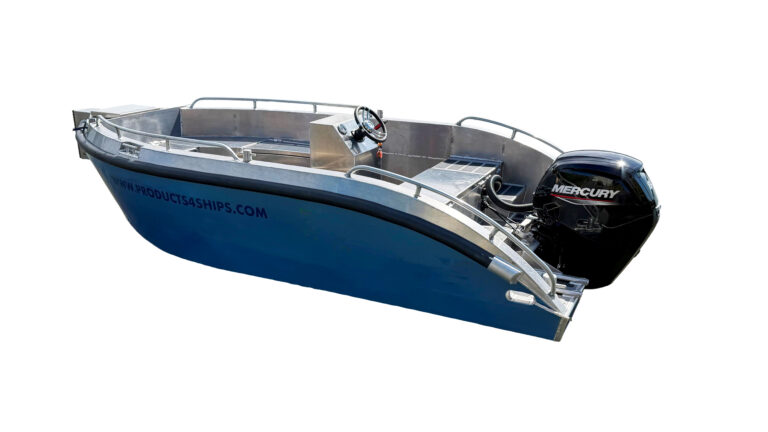 Robuuste aluminium werkboot voor inspectie- en onderhoudswerkzaamheden.